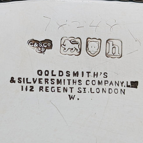 1903年 英国アンティーク 純銀製サルヴァ トレイ 直径32cm 824g GOLDSMITHS & SILVERSMITHS